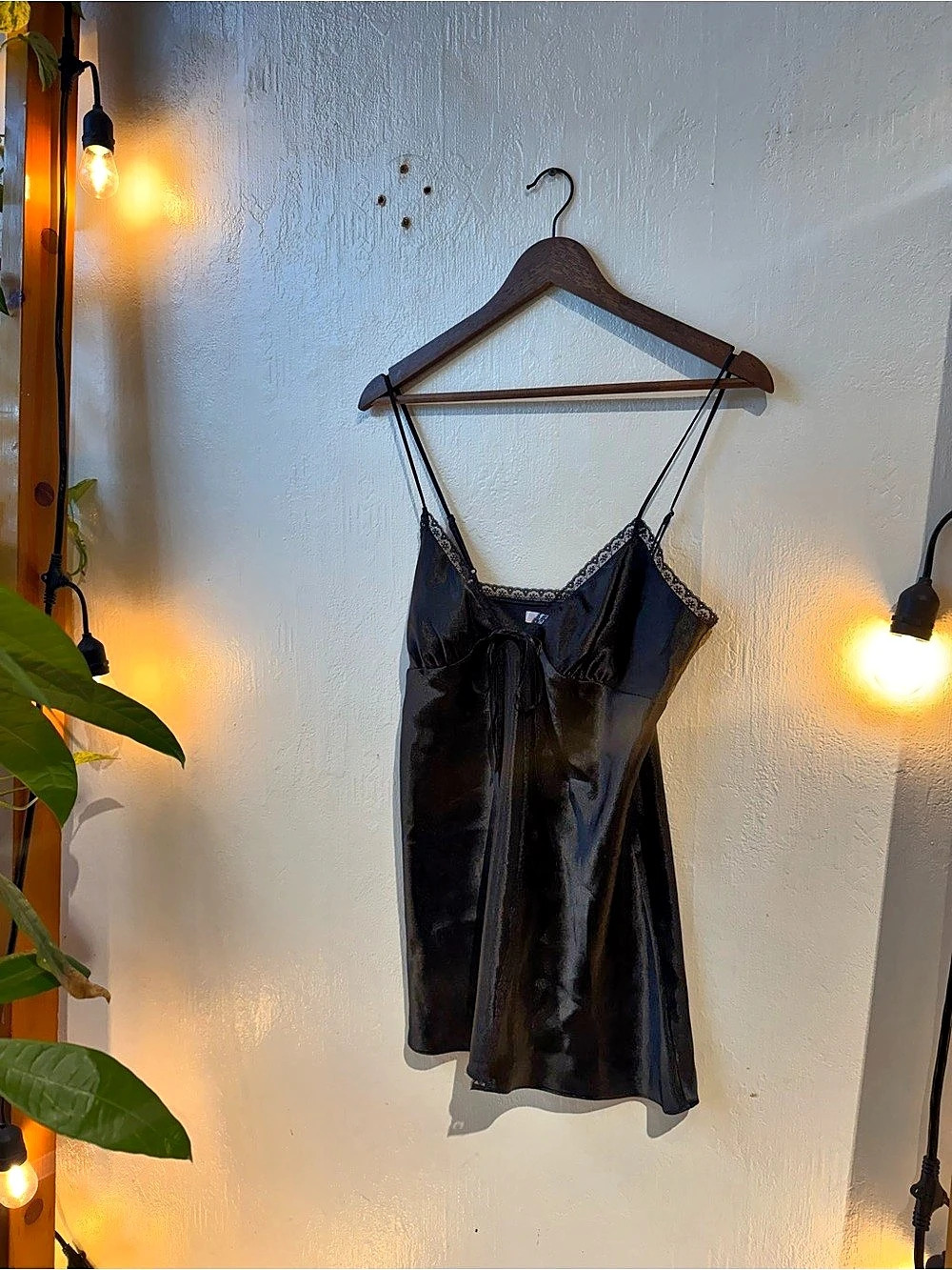 Victoria'Small Secret Black Lace Trim Mini Slip Dress Size Small